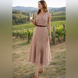 VTG 80s Karen Alexander Timeless Grace Blush Beige Sleeveless Linen Dress, Sz 4